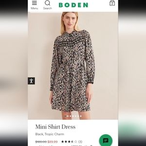 Boden Mini Shirt Dress Size 8 NWT; Missing Belt